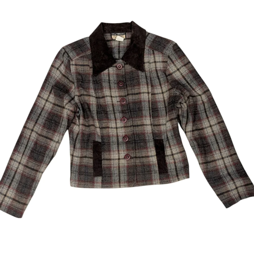 90s Y2K Women's Wrapper Plaid Wool‎ Jacket Blazer Size Medium
